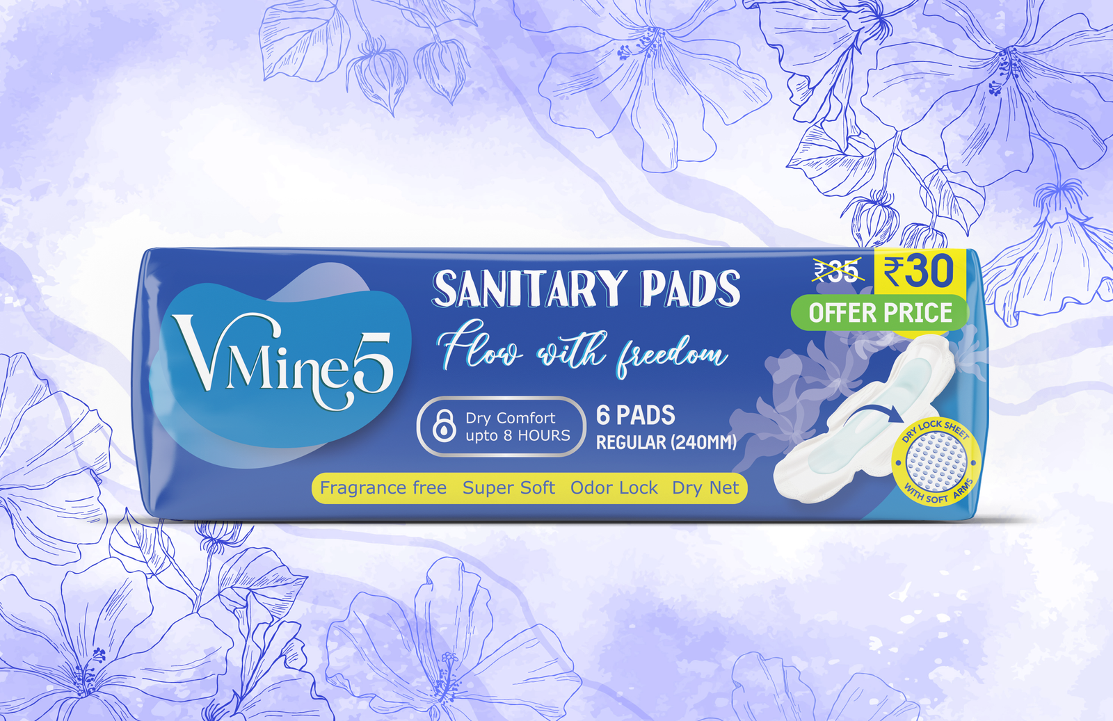 240 mm Sanitary Pad - Drynet - Pack of 6 - ₹30