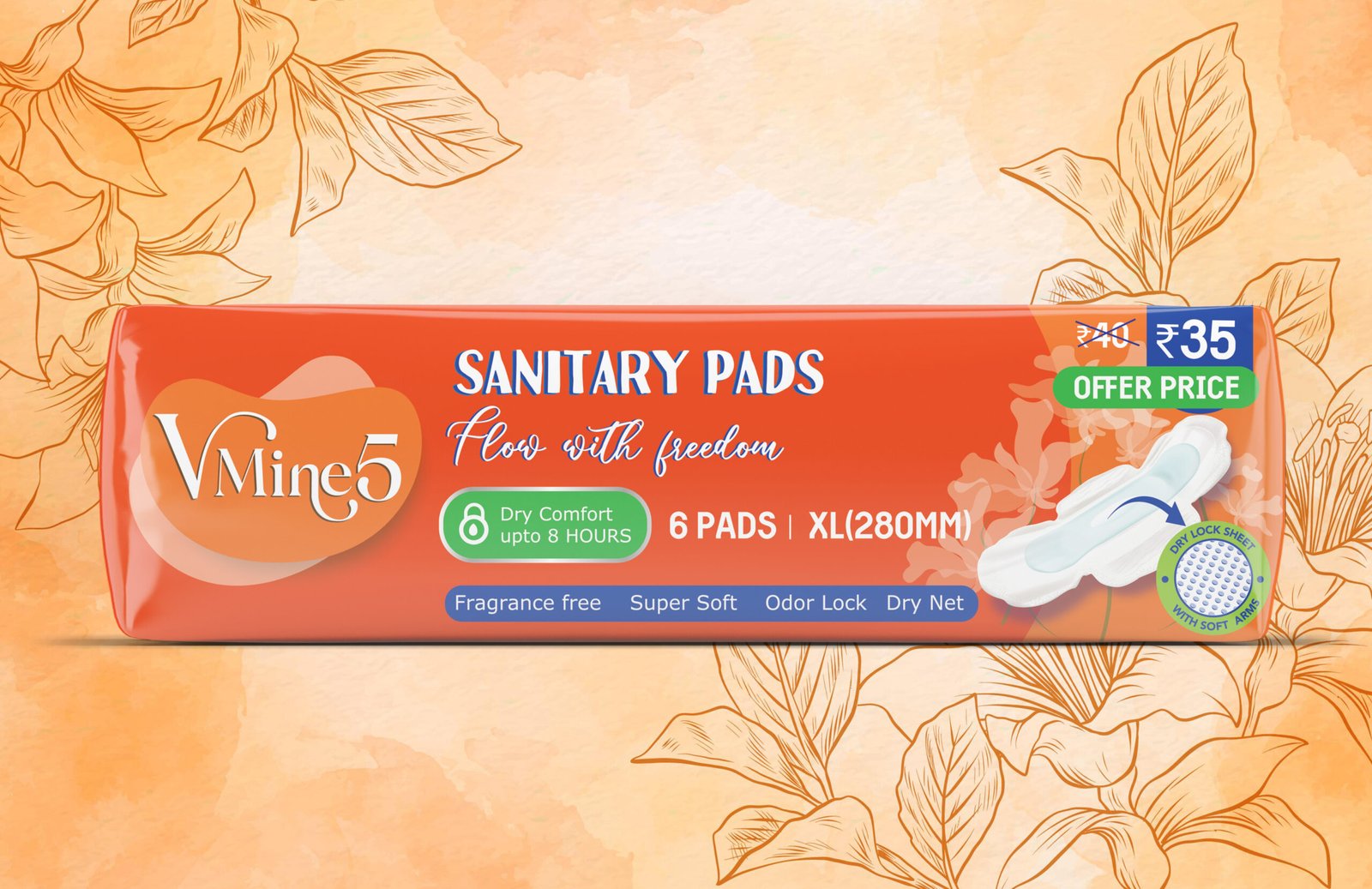 280 mm Sanitary Pad - Drynet - Pack of 6- ₹35